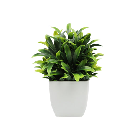Artificial potted plant with round layered green leaves in white pot