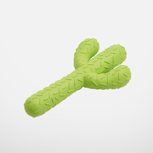 Green cactus-shaped dog chew toy with textured surface, ideal for medium to large dogs