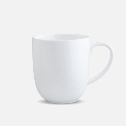 CAI ceramic coffee mug with vertical stripe texture, plain background.