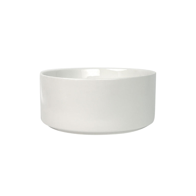 Minimalist white ceramic pet food and water bowl