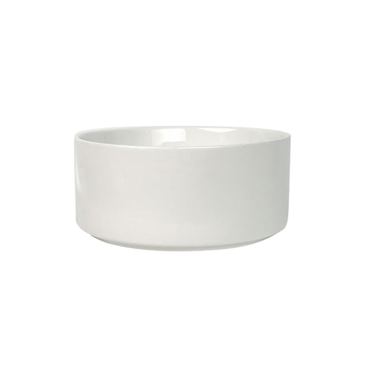 Minimalist white ceramic pet food and water bowl