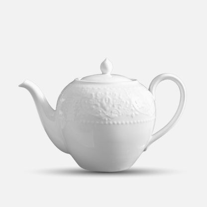 JUN HUA ceramic teapot with dome lid and embossed classic pattern.
