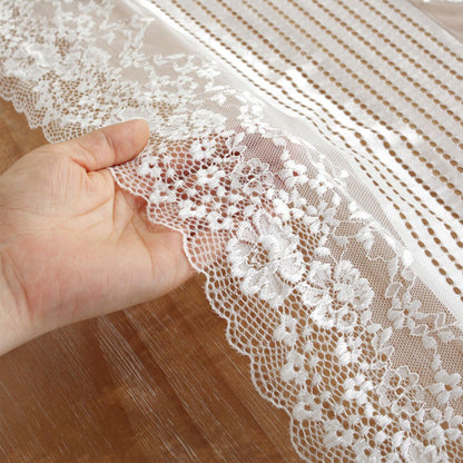 Close-up view of white floral lace pattern