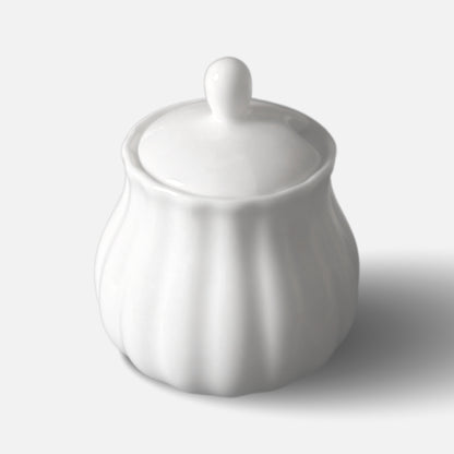 NAN GUA ceramic sugar jar with lid, featuring rounded fluted silhouette.