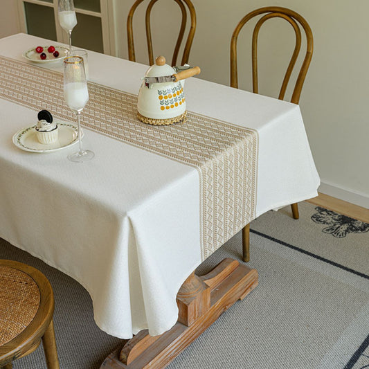 Cream waterproof tablecloth with geometric pattern runner