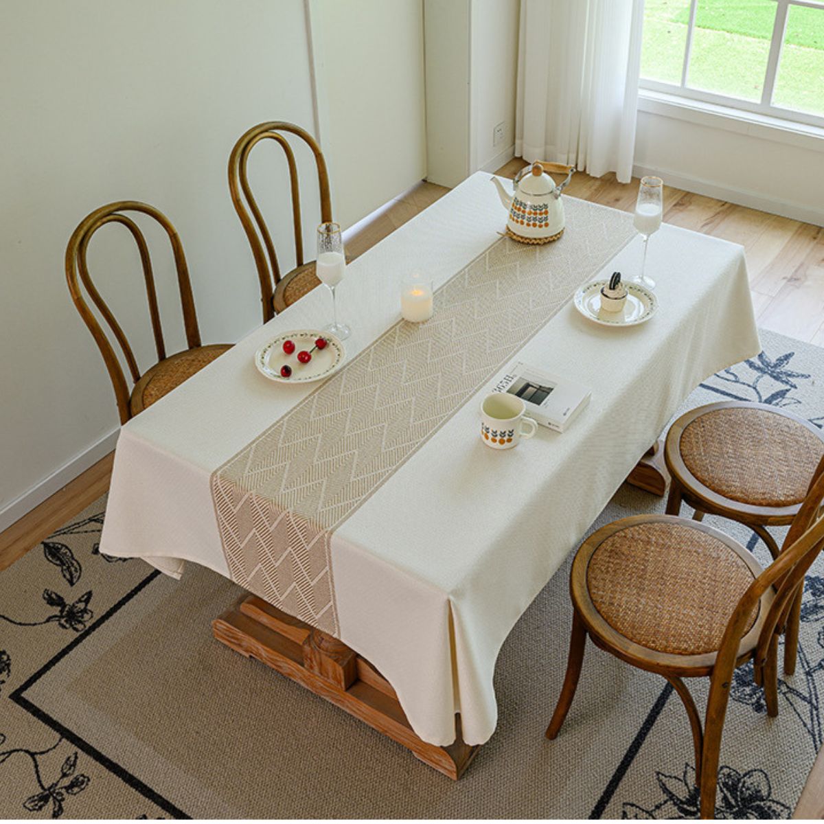 Neutral-tone waterproof tablecloth in minimalist European dining room