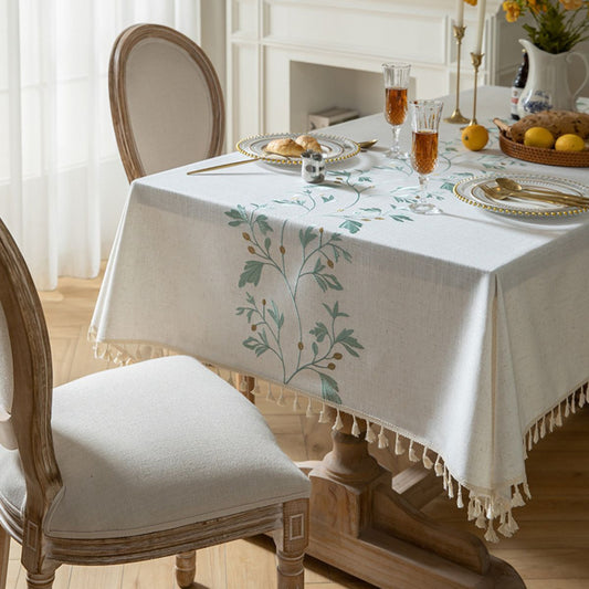 Green leaf pattern waterproof tablecloth for dining table